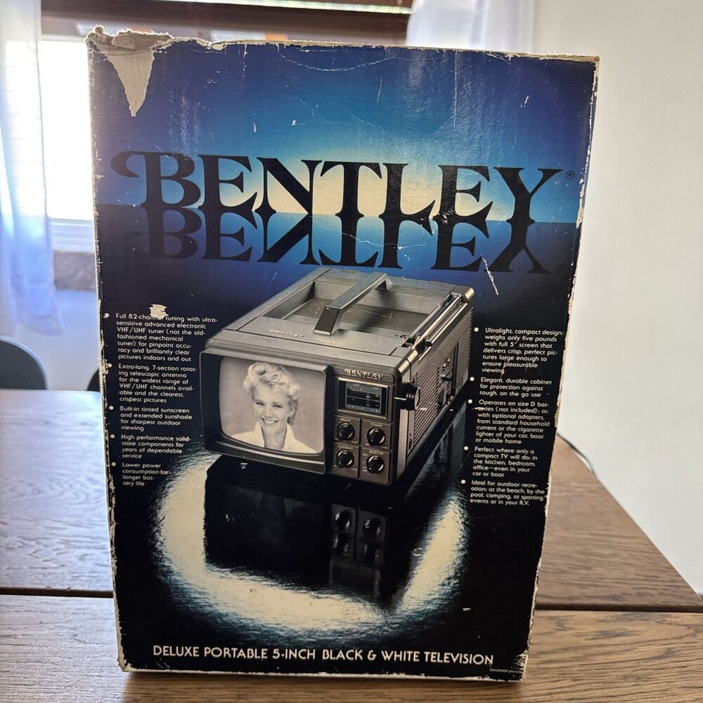 Bentley Deluxe Portable 5in Black & White TV Model 100C w/ Original Box